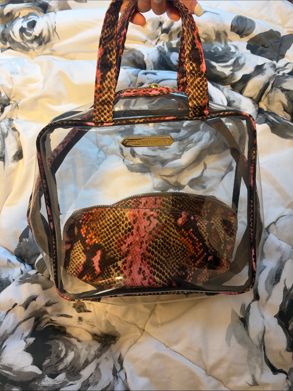 Aimee Kestenberg Clear Travel Cosmetic Bag Set Adele Sunset Snake 3 Piece Set